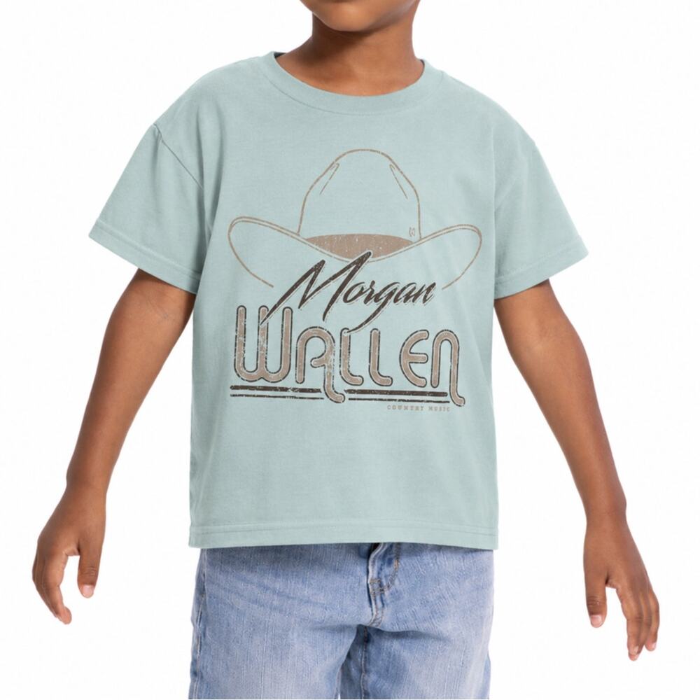 MORGAN WALLEN Oversize Cotton Graphic T-Shirt Short Sleeve Blue Kids Size M 8/10